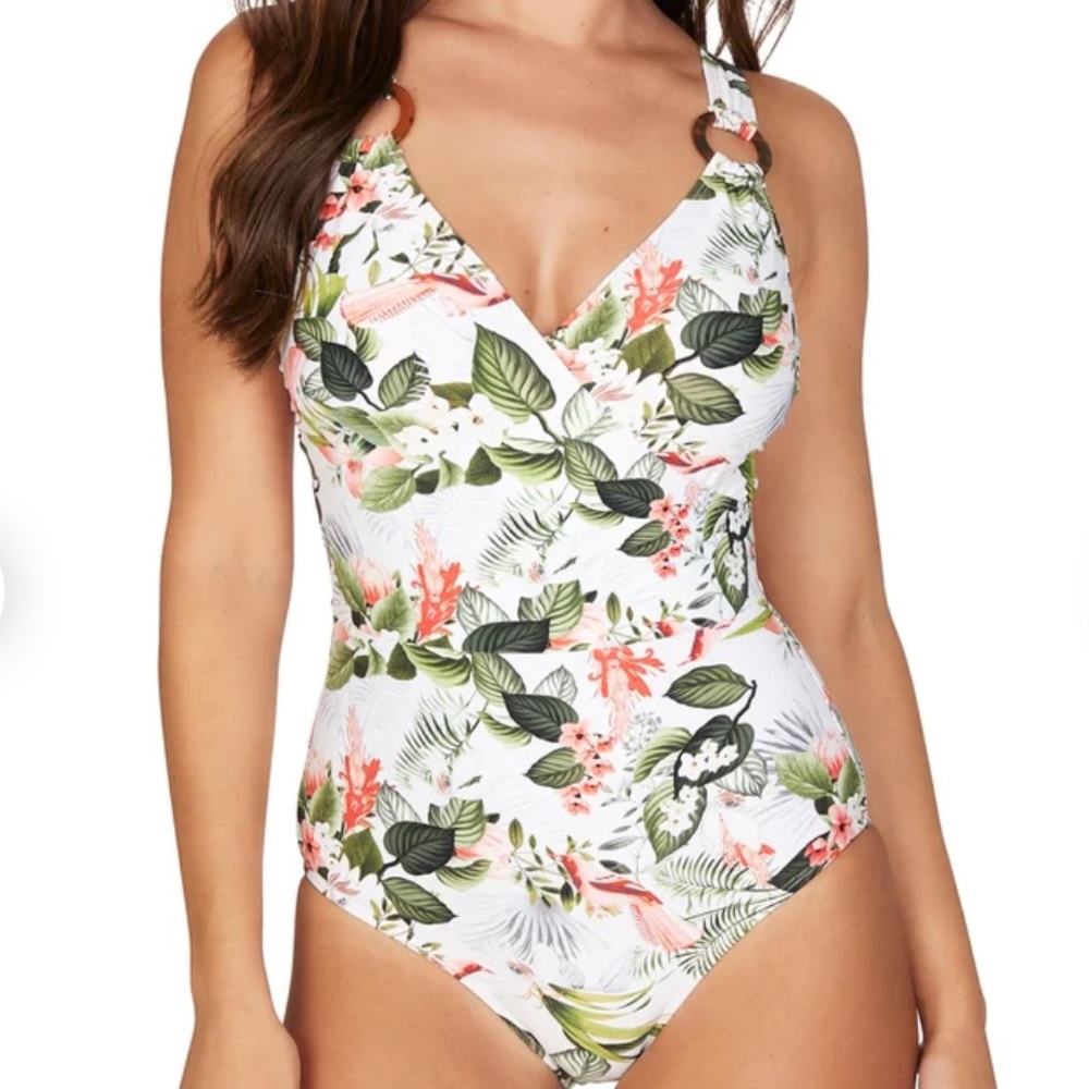 Nip Tuck Swim Isle Of Waimea Jean Cross Front Tummy Control One Piece Swimsuit